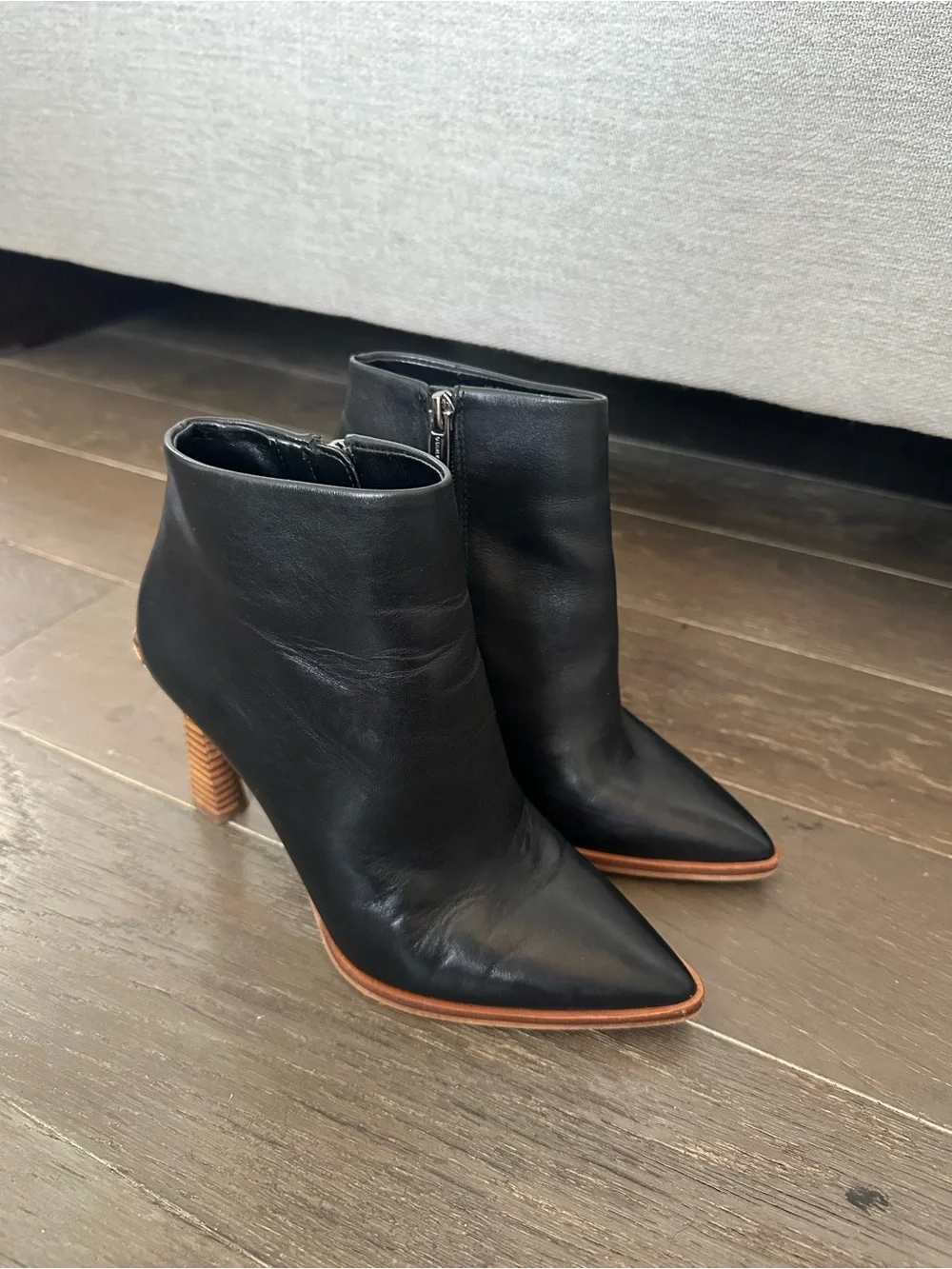 Vince Camuto Black Leather Pointed Ankle Booties